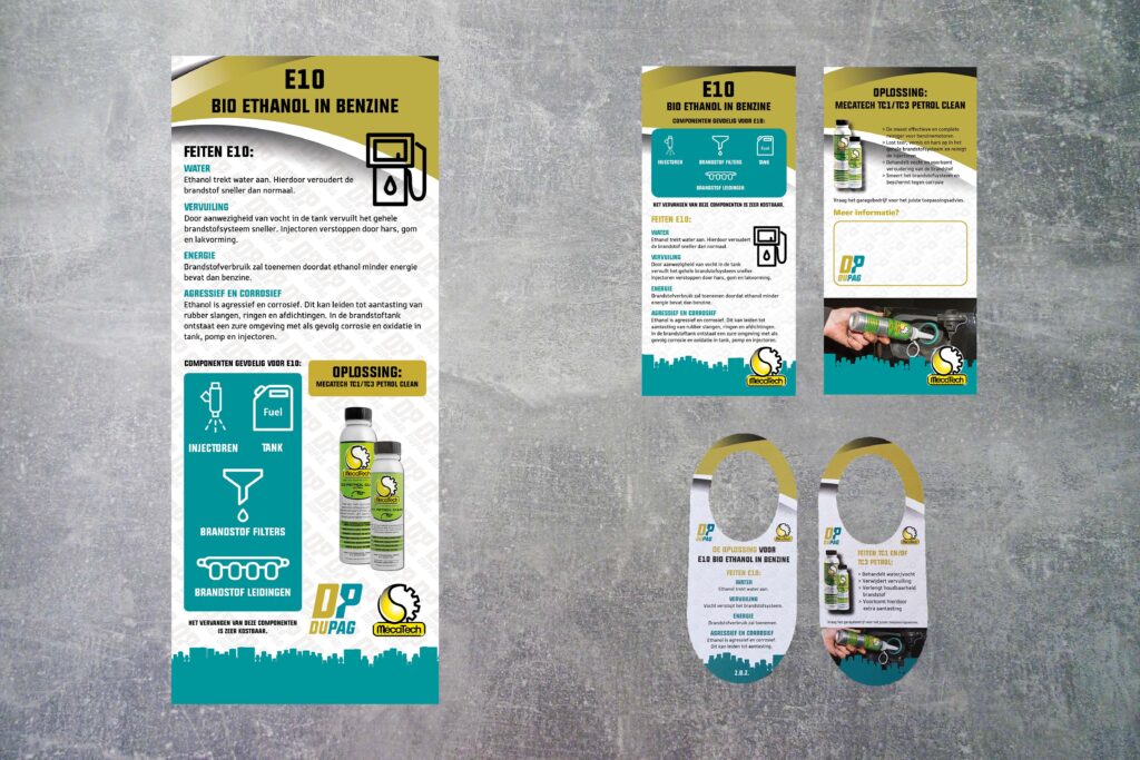potentiële klanten voor poster, flyer en flessenhalshanger aantrekken zakelijke vormgeving